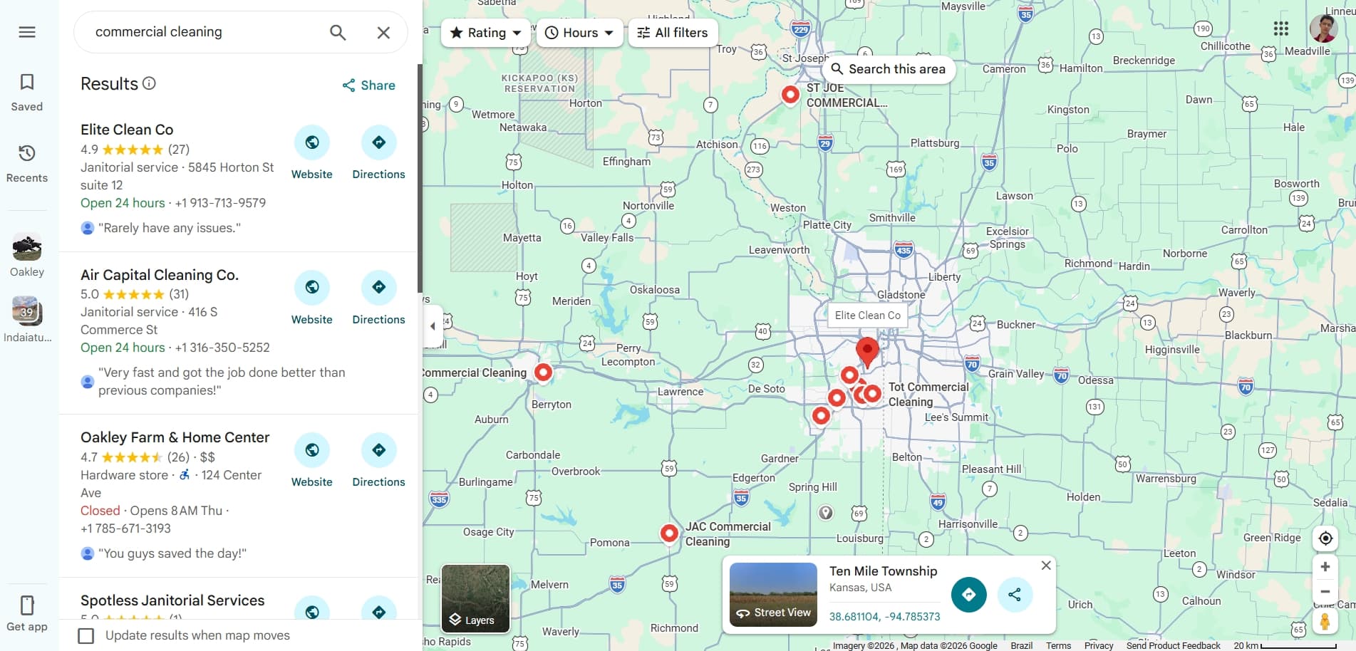 Google Maps search results for commercial cleaning businesses in Phoenix